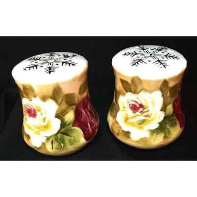 Porcelain Salt and Pepper Shaker Set Lefton Heritage Rose Pink and Yellow Roses - Image 1 of 2