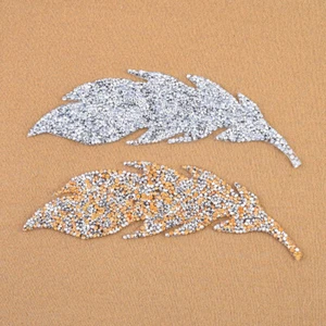 DIY Rhinestone Patches Sequins Leaves Iron-on Applique Embroidery Clothing Badge - Picture 1 of 14