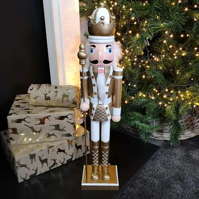 60cm Wooden Christmas Nutcracker Soldier Decoration with Gold Body and Shoes - Image 1 of 3