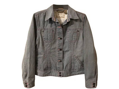 RUFF HEWN  Women's Floral Trimmed Pink Stitching  Denim Jean Jacket sz Medium - Image 1 of 4