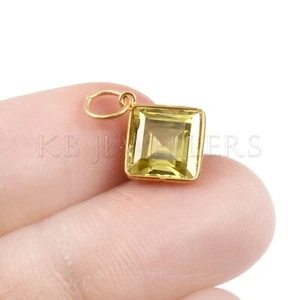 Lab Created Peridot Gold Charm Pendant Solid 14k Gold Charm Pendant Dainty Charm - Picture 1 of 3