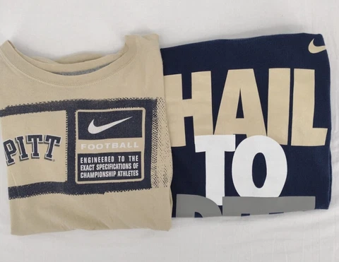 Lot of 2 Nike Pitt Panthers T Shirts Mens M Gold Blue Football Pittsburgh Tee Cover