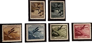 Liechtenstein 1930 Airmail  Aircrafts over landscape SG: LI 110-115 - Picture 1 of 3