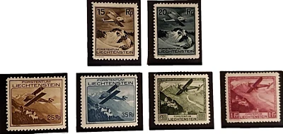 Liechtenstein 1930 Airmail  Aircrafts over landscape SG: LI 110-115 - Image 1 of 3