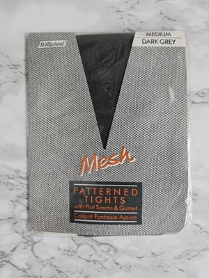 Vintage St Michael Mesh Patterned Tights - Medium - Dark Grey 80s 90s - Image 1 of 4