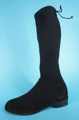 Botas hasta la rodilla Stuart Weitzman Kneezi de gamuza de cuero elástico talla 10 negras con lazo $950 Foto 1 de 4
