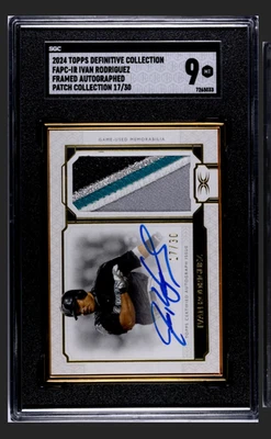 2024 Topps Definitive Ivan Rodriguez Framed Patch On Card Auto #/30 SGC 9 - Image 1 of 2