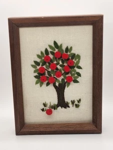 Albero di melo punto croce 3D con cornice vintage con molte mele rosse 8" x 6" - Foto 1 di 19
