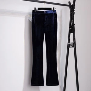 Damen Hose Gold Samt Schlaghose Langbein Hose OL Formell High Waist Pants - Bild 1 von 21