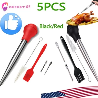 Large Turkey Baster With Cleaning Brush Needle Stainless Steel Baster Tool Cook - Image 1 of 4