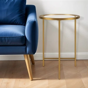 24" Gold And Clear Glass And Steel Round End Table - Picture 1 of 10