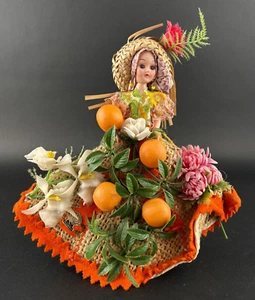 Vintage Patti Originals Florida Souvenir Doll Orange Flower Straw Dress 10" - Picture 1 of 9
