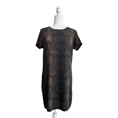 Nicole Miller Brown Black Snake Animal Print Short Sleeve Womens Size 6 Shift - Image 1 of 4