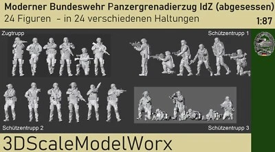 3DSCALEMODELWORX Bundeswehr Panzergrenadierzug (abgesessen) 1:87 IdZ (ES) 24 Figuren