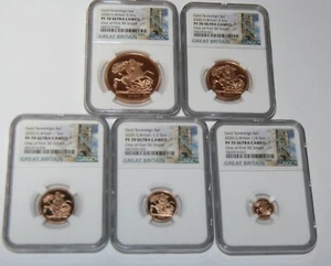 2020 Proof Great Britain GOLD Sovereign 5 Coin Set NGC PF70 Ultra Cameo - Picture 1 of 5