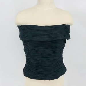 Vintage Vie Victoria Royal Women's Ruched Bandeau Top Black Size 10 Silk Posh - Picture 1 of 7