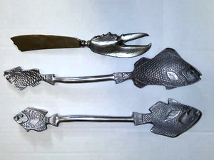 Vintage HI Fisch- und Krabbenform Servierbesteck 3-teiliges Set silberfarben Metall - Bild 1 von 4
