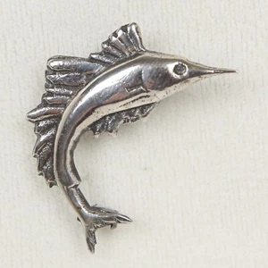 Vintage Mexiko Sterlingsilber Marlin Fisch Brosche Anstecknadel 1" hoch x 1,5" breit - Bild 1 von 3