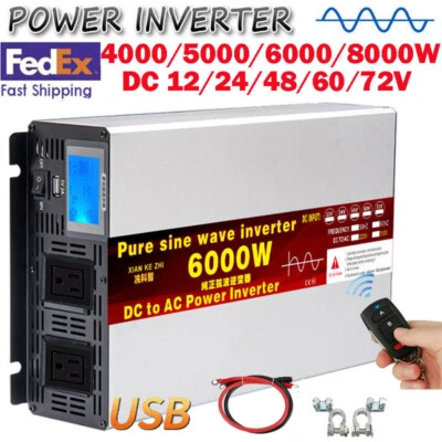 4000W 5000W 8000W 12V 24V 48V 60V 72V to 110V 220V Pure Sine Wave Power Inverter - Image 1 of 4