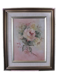 Vintage Floral Still Life Painting / Porcelain Plaque Tile Painting by Jocelyn - Picture 1 of 11