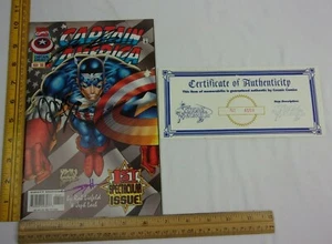 Cómic Capitán América 1 variante casi nuevo 1996 triple firmado Liefeld 1st RBarnes - Imagen 1 de 6