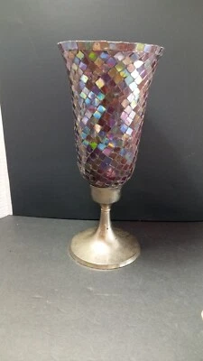 ❤️Party Lite Global Fusion Mosaico Vidrio 12" Candelabro Huracán con Base de Metal Foto 1 de 4