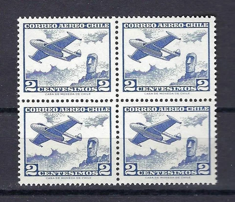 Chile 1962 Sc# C236 airmail Jet Plane & Easter Island Statue block 4 MNH Cover