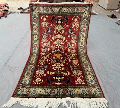 3x5 Afghan Kazak Wool Rug – Red N Ivory Geometric Design – Traditional Caucasian - Image 1 of 4