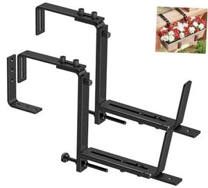  2 Pcs Deck Railing Adjustable Planter Box Brackets (6 to 12.5 2 Pcs - Black - Picture 1 of 7