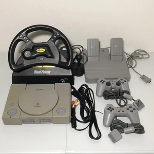 Sony PlayStation One PS1 Console SCPH-1001 Mad Catz Wheel Pedals Controllers - Picture 1 of 24