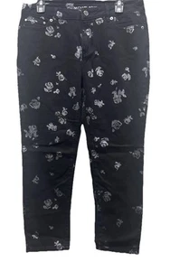 Michael Kors BlackFloral Izzy Cropped Skinny Jeans Gold Accents Woman’s Size 8 - Picture 1 of 6