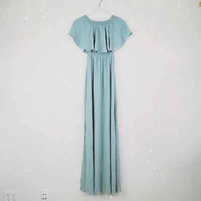 Maxi Vestido Show Me Your Mumu Hacienda Fuera del Hombro XXS NUEVO CON ETIQUETAS Plateado Salvia Crujiente Foto 1 de 4