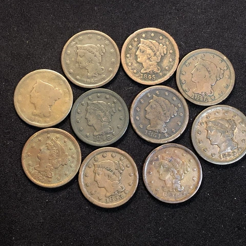 United States Copper  large cents 10 Coin Lot All Different Dates From 1840-1856 Cover