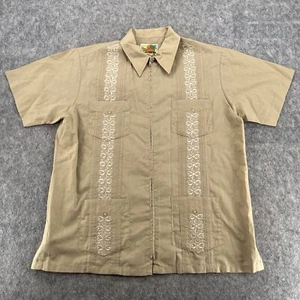 The Genuine Haband Guayabera Zip Front Short Sleeve Shirt Brown Size M - Picture 1 of 12