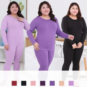 2Pcs Women Bottom Long Johns O Neck Tops Set Warm Thermal Underwear Plus Size - Picture 1 of 42