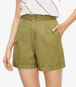 NEW Loft Size 4 Shorts Women's Green Twill Cuffed Pleated High Rise - Picture 1 of 4