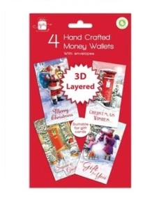 4 Pack Christmas Money Wallets 3D Layered Card Traditional Gift With Envelopes - Picture 1 of 1