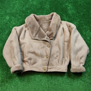 Edward Chapman Leather Jacket Womens 10 Beige Faux Fur Lining Outdoors Coat 90s* - Picture 1 of 13