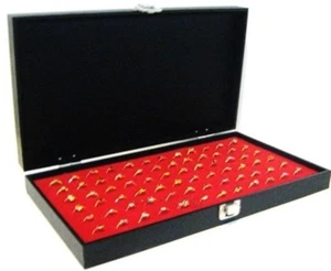 Ring Case Key Locking Solid Top Lid 72 Ring Red Jewelry Display Box Storage Case - Picture 1 of 4