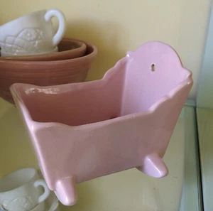 Vintage Haeger Pink Baby Girl Bassinet Cradle Planter 1950s Ceramic original tag - Picture 1 of 10