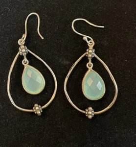 Chrysoprase Sterling Silver Dangle earrings 2” Drop - Picture 1 of 3