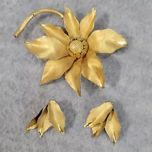 Orecchini Vintage BB Girasole Oro 12kt Spilla Riempita e Clip Foglia Abbinata - Foto 1 di 9