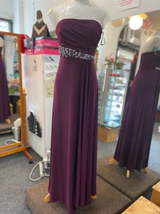 Thea Dora Plum Beaded Strapless Evening Cocktail Prom Dress size 14 Stretch - Picture 1 of 8