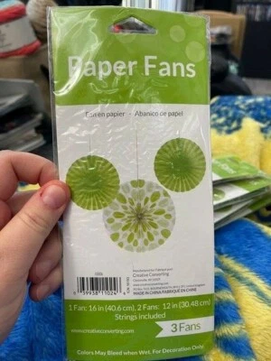 Lime Green Polka Dot & Solid Paper Fans Boy Baby Shower Blue Decorations New!!! - Image 1 of 2