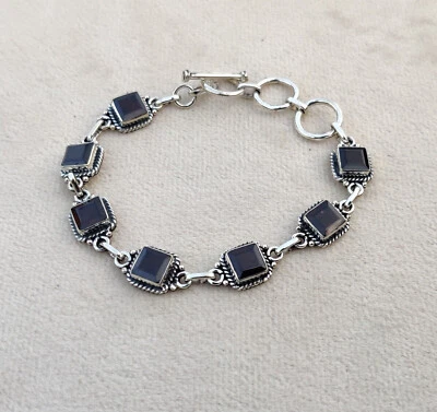 Pulseras de plata esterlina 925 hechas a mano con piedras preciosas de ónix negro para mujer joyas P#120 Foto 1 de 4