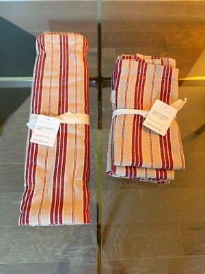 NWT POTTERY BARN COLETTE RED STRIPE TABLE RUNNER 18" X 108" & 9 Matching Napkins - Image 1 of 4