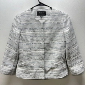 Blazer Ann Taylor Petite tessuto toni grigi taglia 4P - Foto 1 di 7