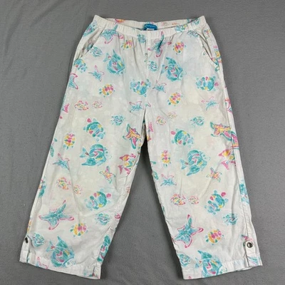 Pantalones recortados Fresh Produce para mujer M estampado de peces tortuga cintura elástica tirar Foto 1 de 4