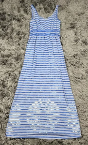 Prana Adrienne Dress Womens Small Blue Gray Striped Tie Dye Maxi Sleeveless Logo - Picture 1 of 18