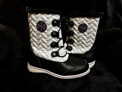 TOTES Kylie Black & White Faux Fur Winter Snow Boots Pink Details Girls Size 1M - Image 1 of 4